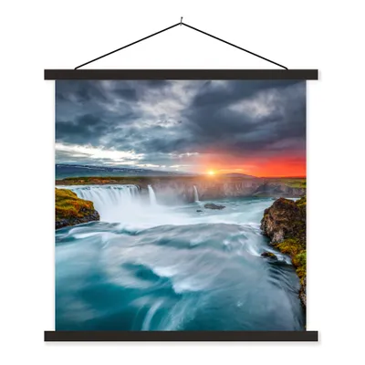 Produktbild von MuchoWow® Textilposter Wasserfall - Sonnenuntergang - Natur - Wasser 60x60 cm mit schwarzem Rahmen - Posteraufhänger