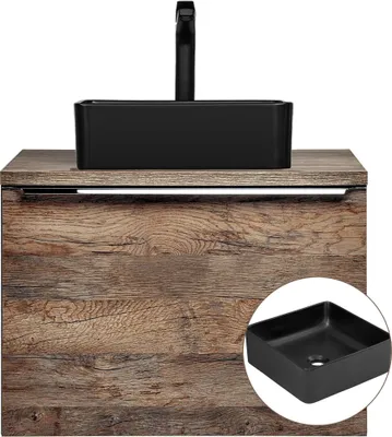 Produktbild von Waschtischunterschrank 60cm mit 40cm Keramikbecken PUEBLA-56 Vintage Oak, B/H/T ca. 60,4/61,5/46 cm