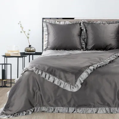 Produktbild von Eurofirany Bettwäschegarnitur Bettwäsche ELIZA stahl silber hellgrau 220x200 cm 3 TLG SET: mit 2 Kissenbezüge 70x80 cm