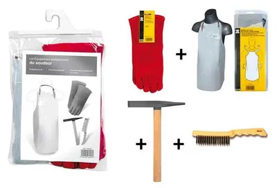 Produktbild von Profi-Schweißer-Ausrüstungskit: Schürze + Paar Handschuhe + Hammer + Bürste