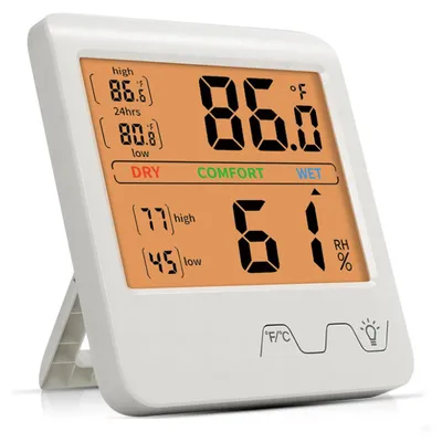 Produktbild von Hintergrundbeleuchtetes Display, Hygrometer, Innenthermometer, Temperatur- und Luftfeuchtigkeitsanzeige, Raumthermometer, Feuchtigkeitsmesser
