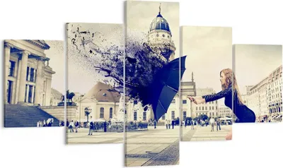 Produktbild von Bild auf Leinwand - Leinwandbild - Stadt landmarken quadrat regenschirm - 125x70cm - Wand Bild - Wanddeko - Leinwanddruck - Bilder - Kunstdruck - Leinwand bilder - Wandkunst - EA125x70-2627