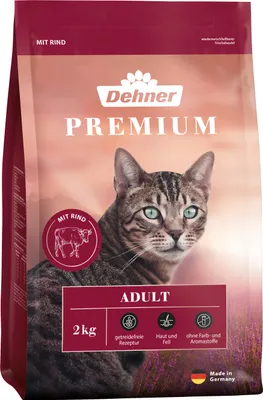 Produktbild von Dehner Premium Katzenfutter, Trockenfutter getreidefrei, für ausgewachsene Katzen, Rind, 2 kg