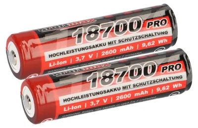 Immagine prodotto di 2x batteria Kraftmax 18650 18700 Pro con circuito di protezione PCB - specialmente per torce LED 3,7V 9,62 Wh