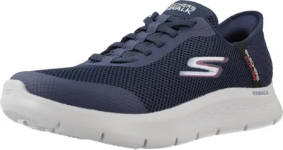A single blue Skechers walking shoe is shown from a side angle against a white background.