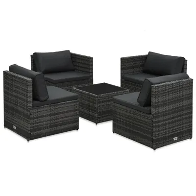 Immagine prodotto di vidaXL Set di divani da giardino 5 pezzi con cuscini in poly rattan grigio