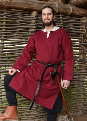 Produktbild von Mittelalter Tunika Albrecht mit Borte, langarm, weinrot - Wikinger LARP Mittelalterkleidung Kostüm Herren Größe: XXL