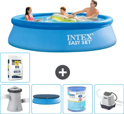 Produktbild von Intex runder aufblasbarer Easy Set-Schwimmpool – 305 x 76 cm – Blau – inklusive Pumpe Abdeckung - Filter - Salzwassersystem - Poolsalz