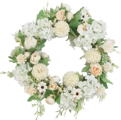 Produktbild von Künstliche Blumenkranz 40cm | Seiden Türkranz Wandkranz Fensterkranz für Wohnaccessoire Nachbildungations - Hellgrün
