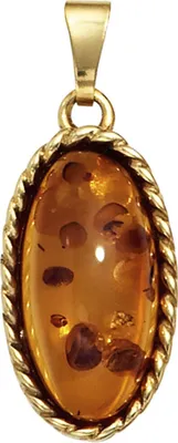 Produktbild von Anhänger echter Bernstein orange-braun oval mit 375 Gold Gelbgold