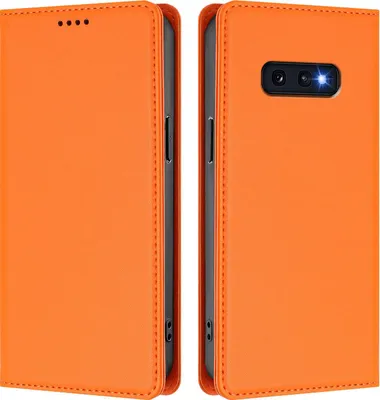 Produktbild von Handyhülle für Samsung Galaxy S10E, Kunstleder Klapphülle Stoßfeste Magnetische Hülle mit Ständer Orange