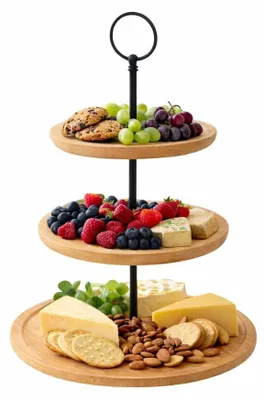 Image de Bamboe Tagère - Étagère de service à 3 niveaux, diamètre 28 cm, hauteur 35 cm