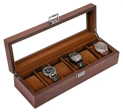 Productafbeelding van Horlogebox - 6 horloges - Hout - Met glazen deksel - Herenhorloges