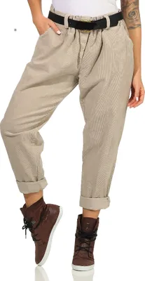 Produktbild von 345 Damen Samthose Baumwolle Hose Freizeithose Stoffhose elegante Haremshose Gürtel Tunnelzug Beige
