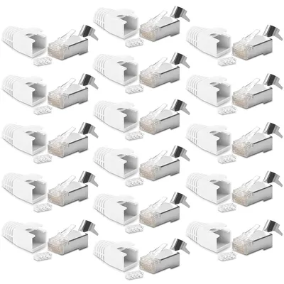 Produktbild von 16x CAT7 CAT6 CAT6A Netzwerkstecker RJ45 Stecker vergoldete Kontakte Knickschutz