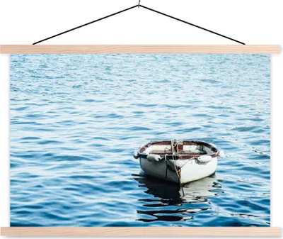 Produktbild von MuchoWow® Textilposter Boot - Wellen - Meer 120x80 cm mit holzfarbenen Rahmen - Aufhängeset