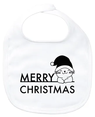 Produktbild von Huuraa Baby Lätzchen Merry Christmas Katze White Klettverschluss  Baumwolle Latz Geschenkidee