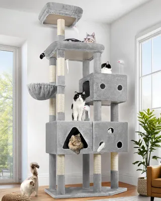 Immagine prodotto di Albero per gatti XXL - Tiragraffi - Mobile per gatti - Tiragraffi grande - Casetta per gatti - 207 cm di altezza - 3 casette per gatti