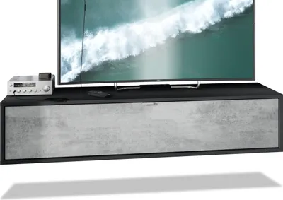Produktbild von Vladon TV Board Lana 140 Hängeschrank Lowboard 140 x 29 x 37 cm,  Germany, Korpus in Schwarz matt, Fronten in Beton Oxid Optik | Große Farbauswahl