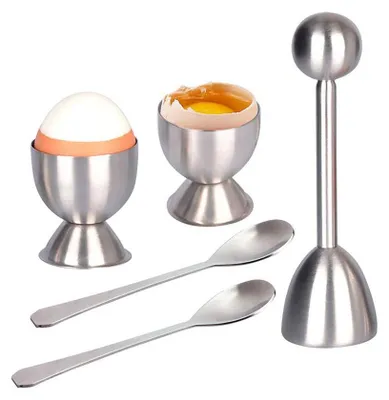 Produktbild von 5-teiliges Set aus Edelstahl-Eierausstechern mit Löffeln und Eierbechern, Eierschalenausstecher für hart- und weichgekochte Eier, Eieraufsatz