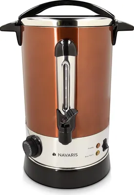 Produktbild von Navaris Glühweinkocher Heißwasserspender aus Edelstahl - 6,8l - mit Thermostat Füllstandanzeige Zapfhahn - Glühwein Heißgetränkeautomat Kupfer