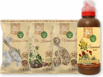Produktbild von Dr.Soil Pflanzenpflegepaket zur Revitalisierung von Zimmerpflanzen mit Gartenbau-Perlit, Vermikulit, Kompost und organischem Universaldünger