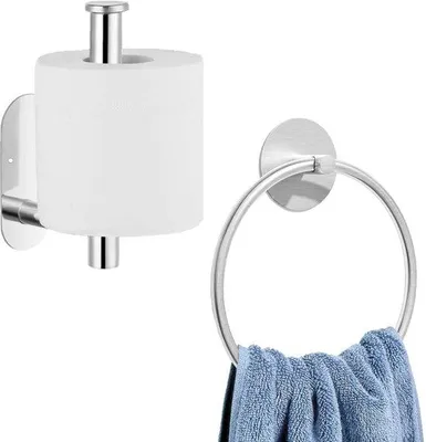 Image de Porte-papier toilette autocollant en acier inoxydable argenté pour la salle de bains