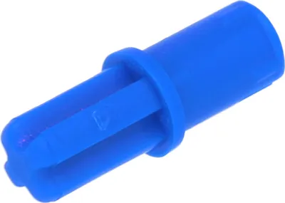 A close-up of a blue LEGO Technic pin connector.