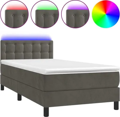 Produktbild von vidaXL Boxspringbett mit Matratze & LED Dunkelgrau 80x200 cm Samt