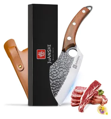 Obrázok produktu pre Nôž na mäso, 14,3 cm, ručne kovaný, nerezová oceľ, štýl Vikingov, ostrý