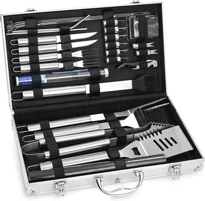 Image de Accessoires de barbecue en acier inoxydable comprenant une pince, une spatule et un pinceau