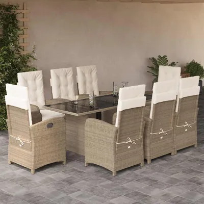 Produktbild von vidaXL 9-tlg. Garten-Essgruppe mit Kissen Beige Poly Rattan