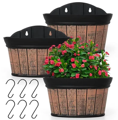 Immagine prodotto di Fioriera da parete - Set di 3 - Plastica - Effetto rovere