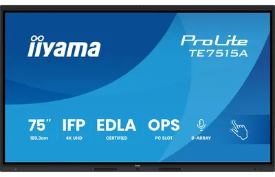 Zdjęcie produktu dla iiyama TE7515A-B1AG, Interaktywny płaski panel, 190,5 cm (75"), 3840 x 2160 px, Wi-Fi