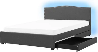 Obrázok produktu pre BELIANI Posteľ s úložným priestorom sivá látkové čalúnenie 180 x 200 cm čelo s lemovaním farebné LED osvetlenie s roštom klasický štýl