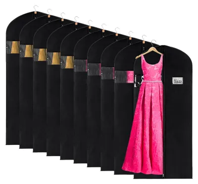 Produktbild von Kleidersack Lang, 10 Stück Kleidercask für Die Aufbewahrung 60x152cm Kleiderhülle Vliesstoff Kleidersäcke Lang Anzug Schutzhülle Kleidersack Anzug für Kleider Mäntel Hemden, Schwarz