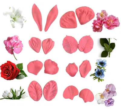Image de 16 pièces de moule en silicone en forme de pétales, pour fondant, gâteaux, pâte d'amandes, pâte à modeler