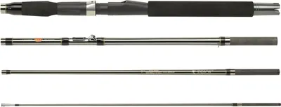 Four fishing rods are shown stacked vertically against a white background.