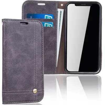 Produktbild von Handy Hülle Schutz Tasche für Apple iPhone X Cover Wallet Etui Grau