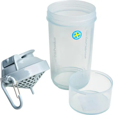 A disassembled Smartshake Original2Go One fitness shaker on a white background.