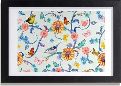 Produktbild von Bild 30x20 MDF-Rahmen, Wandkunst Blumen und Vögel