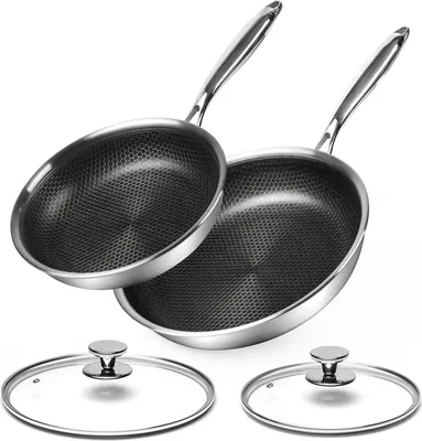 Obrázek produktu pro Sada pánví z nerezové oceli 24+28 cm s poklicí, nepřilnavá a odolná proti pečení v troubě