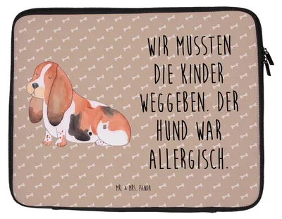 Produktbild von Mr. & Mrs. Panda Laptop Tasche Hund Basset Hound 27 x 36 cm - Hundeglück - Geschenk, Laptophülle, Wauwau, Hülle, Süß, Case, Lustig, Sprüche, Laptoptasche