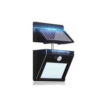 Produktbild von MasterLED Solar Wandleuchte 30xLED – 6500K Kaltweiß – IP44 Schwarz – PIR Sensor Dämmerung – 2.5 m Kabel Außenlicht