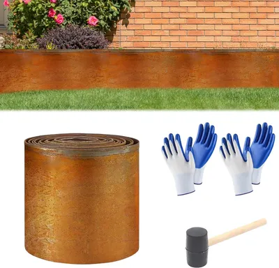 Obrázek produktu pro Hrana záhonu z oceli Corten, výška 15 cm, s rezavým vzhledem, určená do zahrady