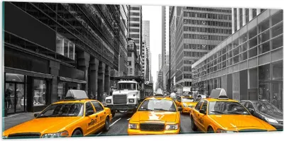 Produktbild von Bilder auf glas - Taxi Stadt Straße Transport - 120x50cm - Glasbilder - Wandbilder - Kunstdruck - zum Aufhängen bereit - Wanddekoration aus Glas - Glas Bilder - Wandbild auf Glas - GAB120x50-2695