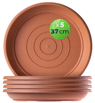 Productafbeelding van KADAX Plantenpottenonderzetters, rond, 37 cm, 5 stuks, kunststof onderzetters voor plantenpotten, geschikt voor binnen- en buitengebruik, accessoires voor plantenpotten en bloempotten (terracotta)