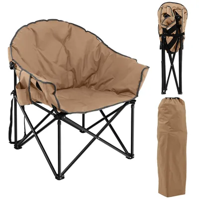 Produktbild von GOPLUS Klappbarer gepolsterter Campingstuhl, Klappstuhl mit Tragtasche, Angelstuhl aus Oxford-Gewebe & Metallgestell, mit Getränkeregal, bis 200 kg