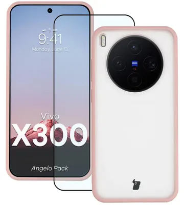Produktbild von Schutzhülle + gehärtetem Glas für Vivo X300, Bizon Angelo Pack, Semitransparent mit hellrosem Rahmen
