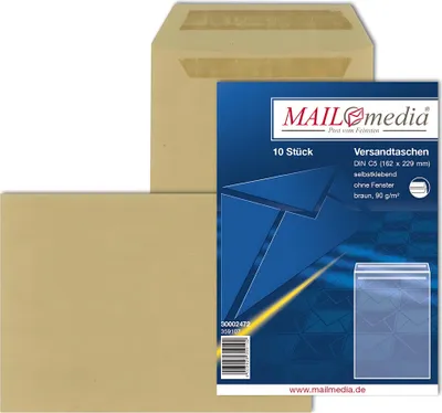 Produktbild von 10 Mailpack® Versandtaschen C5 braun o.F.